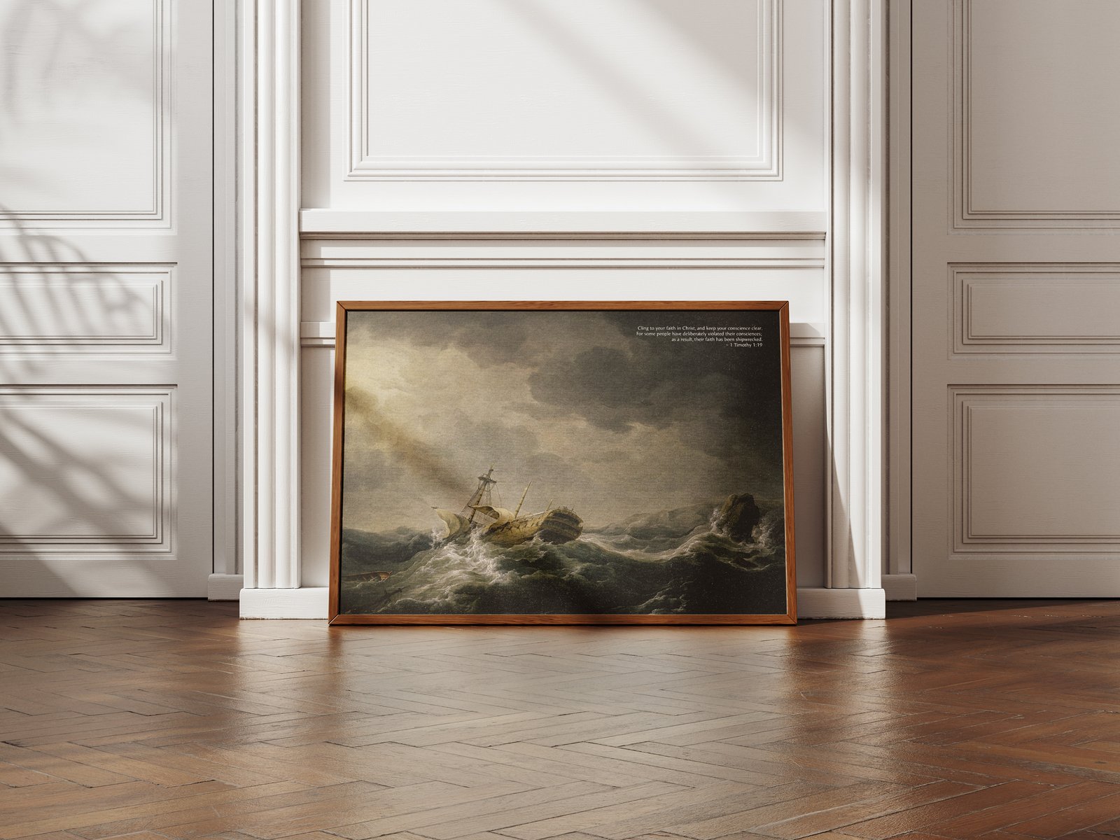 1 Timothy 1:19 Christian Wall Art Nautical Print Vintage Sailing Ship Wall Art Ship Wrecked on a Rocky Coast by Charles Brooking
