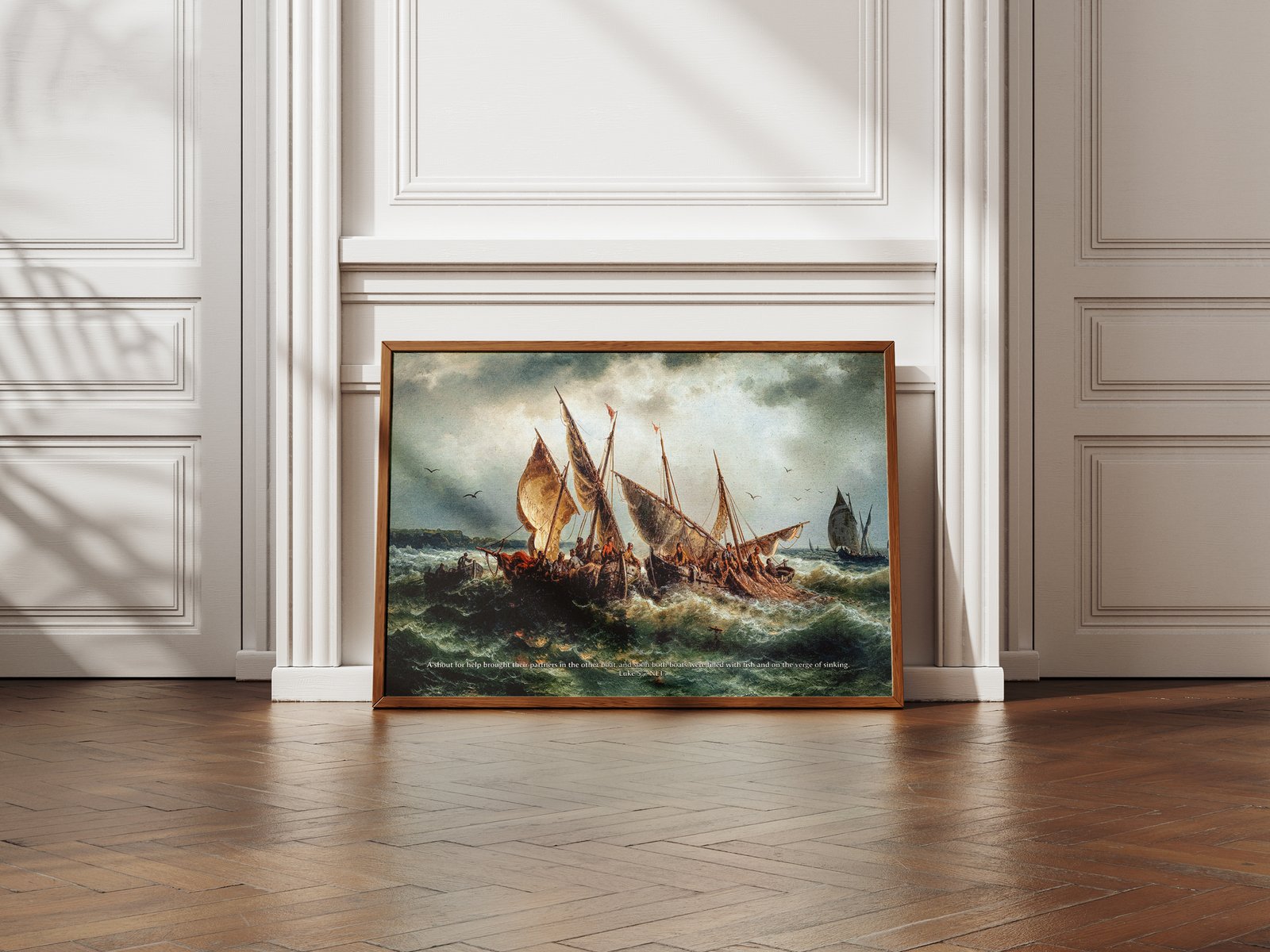 Luke 5:7 "Breaking Nets" Christian Wall Art Bible Verse Art Vintage Fishing Boats Christian Wall Decor for Men