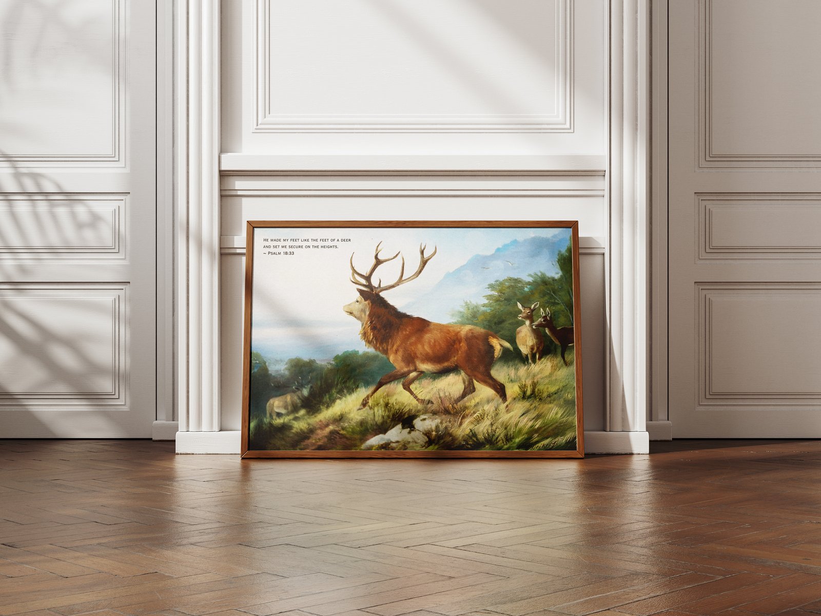 Psalm 18:33 Vintage Digital Art Print He Makes My Feet Like a Deer Christian Wall Art Painting by Deiker Carl Friedrich