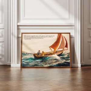 Isaiah 43:2  Christian Wall Art  Bible Verse Art Vintage Fishing Boat Digital Print Christian Wall Decor for Men