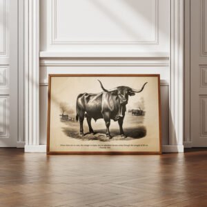 Proverbs 14:4 Vintage Oxen Sketch Christian Wall Art "Strength of an Ox” Digital Art Print Farmhouse Wall Art Rustic Christian Decor