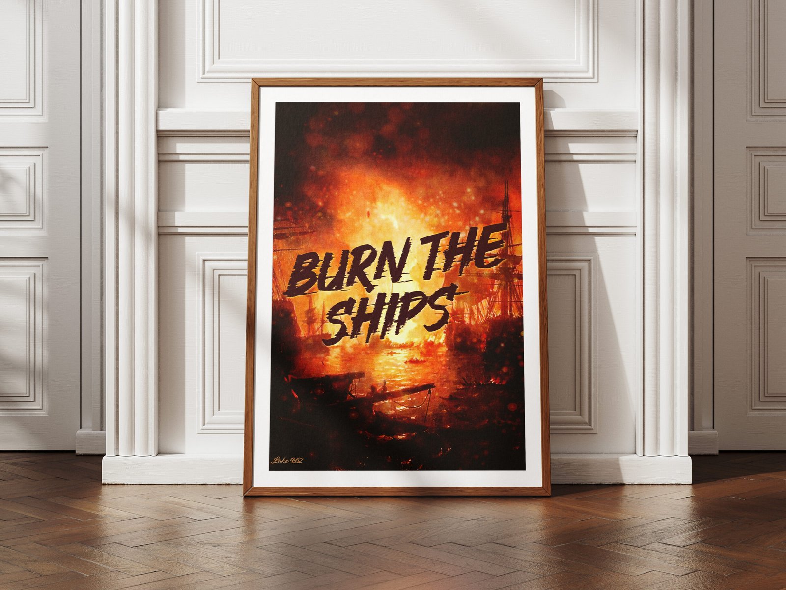 Luke 9:62 Christian Wall Art Burn The Ships Digital Print Vintage Naval Battle Scene Masculine Faith Decor Printable Download Decor For Men