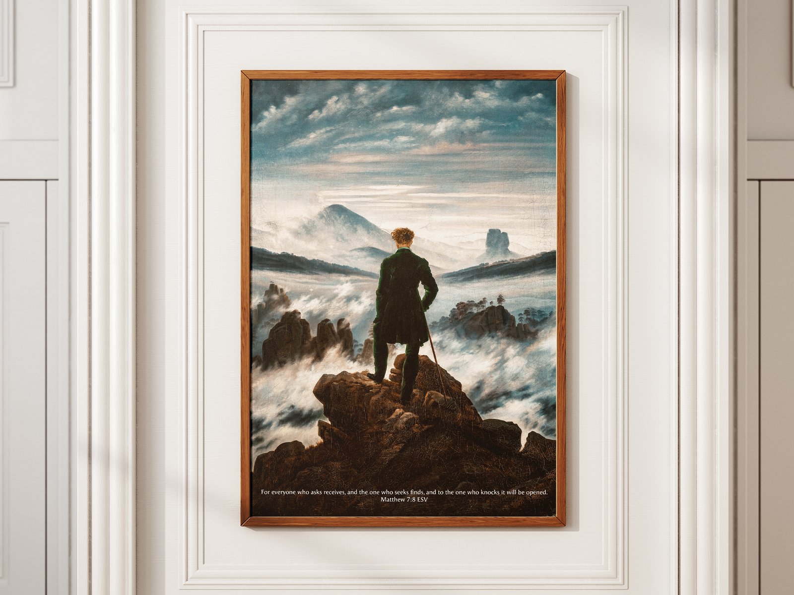 Matthew 7:8 Scripture Wanderer above the Sea of Fog by Caspar David Friedrich Vintage Bible Verse Art Moody Christian Wall Decor - Image 3