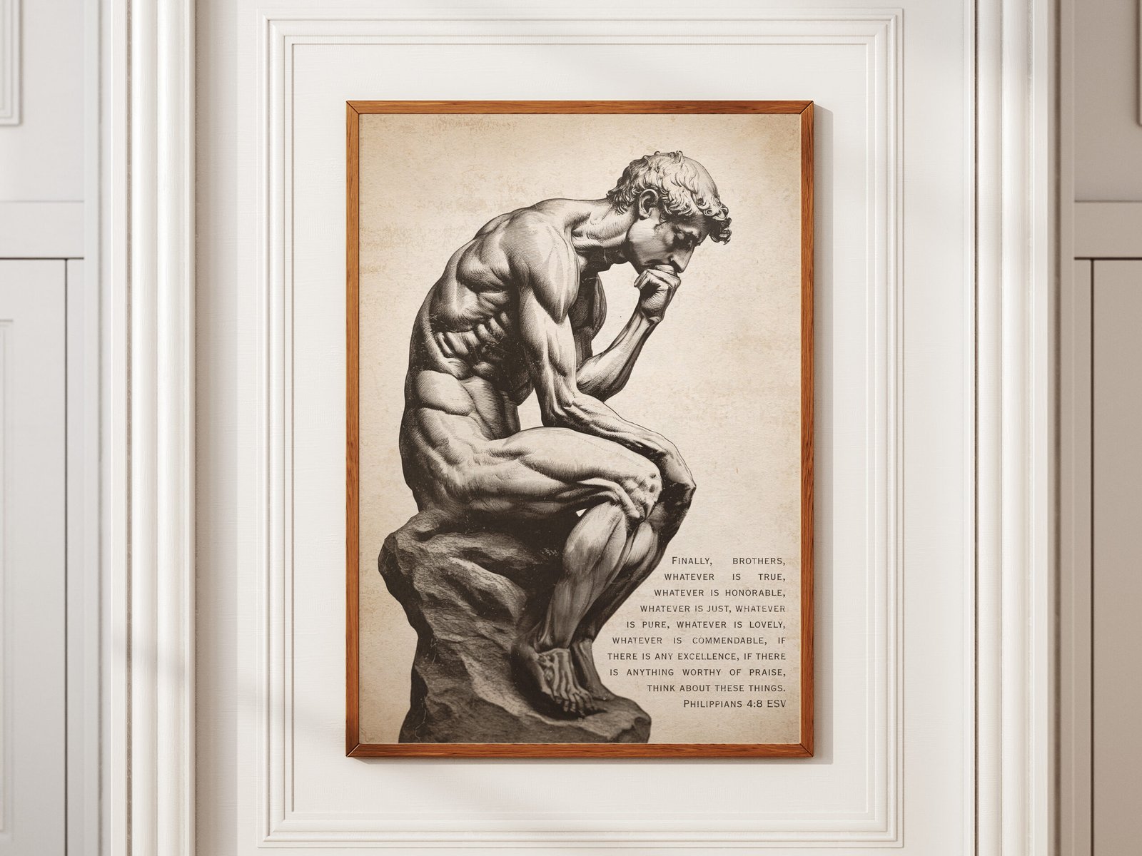 Philippians 4:8 Masculine Vintage Bible Verse Digital Print Christian Antique Wall Art 'The Thinker' Downloadable Printable Wall Decor - Image 2