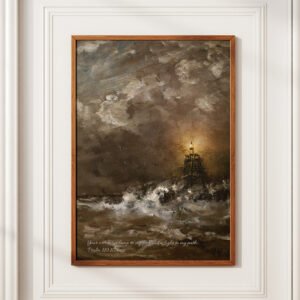 Alternative view of Bible Verse Psalms 119:105 Nautical Print Vintage Lighthouse Christian Wall Art Lighthouse in Breaking Waves by Hendrik Willem Mesdag