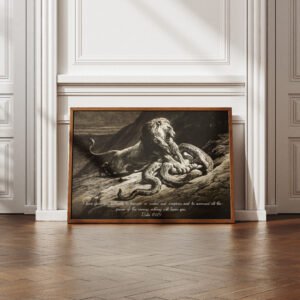 Alternative view of Luke 10:19 Bible Verse Art Print Originally Lion Attacking A Large Python Snake by Herbert Thomas Dicksee Vintage Christian Wall Art