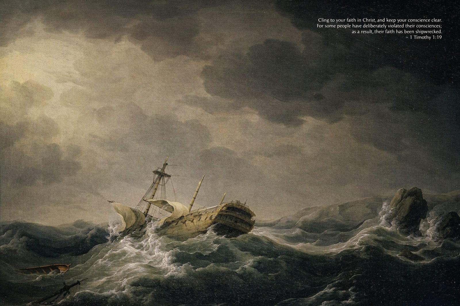1 Timothy 1:19 Christian Wall Art Nautical Print Vintage Sailing Ship Wall Art Ship Wrecked on a Rocky Coast by Charles Brooking - Image 5