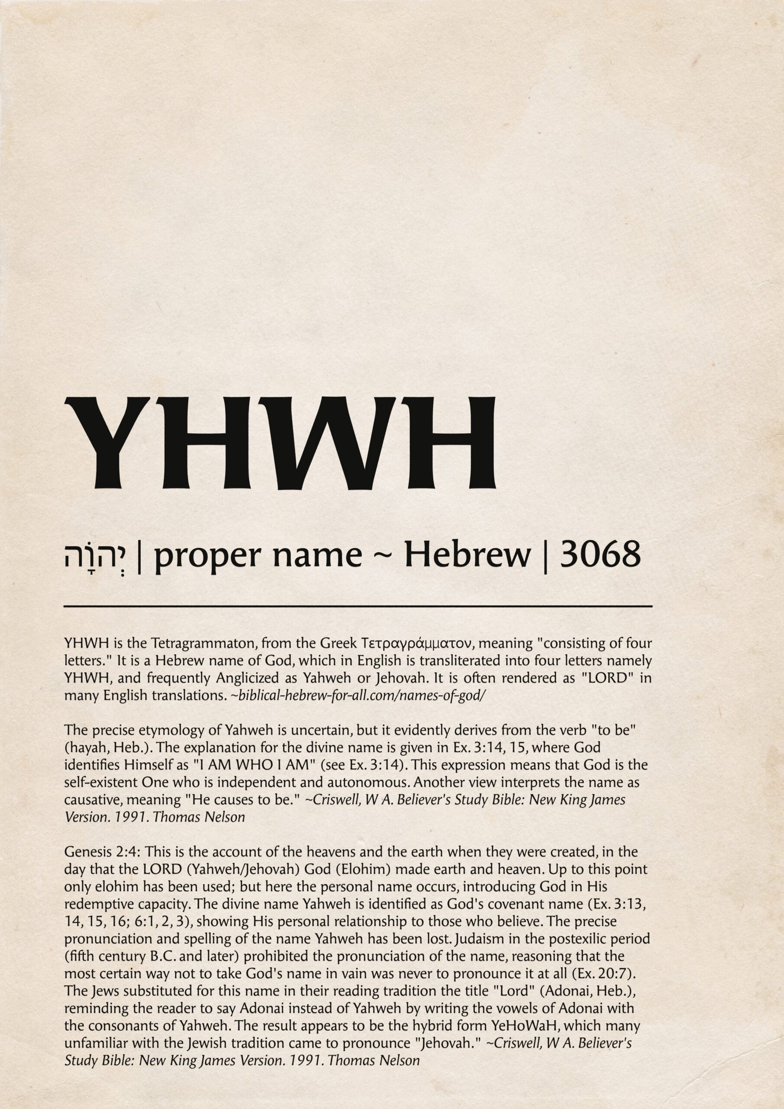 YHWH Name of God Dictionary Print: Christian Lexicon Art Christian Wall Art (Digital Download) - Image 5