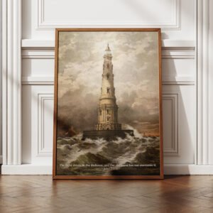 Vintage Lighthouse Print: Nautical Bible Verse Art Christian Wall Art (Digital Download)