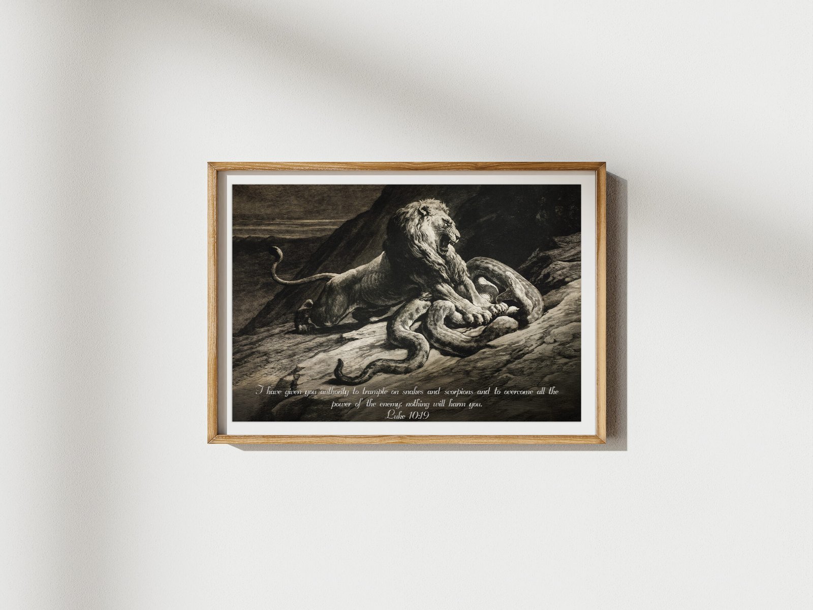 Luke 10:19 Bible Verse Art Print Originally Lion Attacking A Large Python Snake by Herbert Thomas Dicksee Vintage Christian Wall Art - Image 3